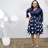 Plus size vestidos tamanho estilo africano mãe vneck 74 lanterna mangas coloridas polka pontilhada plissada grande balanço saia 230920