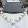 Decorazioni natalizie Rosa bianca Fiore artificiale per la decorazione dell'auto nuziale Nastri per maniglie per porte da sposa in seta 230919