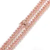 9 mm mrożone kobiety łańcuchy Choker Naszyjnik Rose Gold Metal Cuban Link pełny z różową sześcienną cyrkonową Kamieniem Łańcuchowe 203I