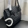 38cm Women Designer Jumbo Vintage Panda Two-Tone Airport Bag Silver Metal Hardware Leather Strap Large Capacity Shoulder Handbag Quilted Flap Tote Luxury Purse