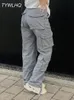 Spodnie damskie Capris Vintage Cargo Spodnie w lupgy dżinsy mody mody 90S Streetwear Pockets szeroka noga wysoka talia prosta dżins