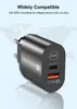 PD Fast Charger 20W Adapter QC3.0 USB-C Travel Wall Charger Dual USB Power for Samsung S21 Ultra S20 Huawei Android Phone