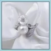 Smyckesinställningar Hopearl Ring White Shell Flower 925 Sterling Sier för DIY Pearl Mount 3 Pieces Drop Delivery Dhgarden OTRN4