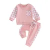 Kledingsets Baby Meisjes Jongens Herfstoutfits Schaakbordprint Patchwork Lange mouw Sweatshirts met ronde hals Broek 2-delige kledingset