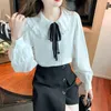 Women's Blouses Woman Chiffon Blouse Female Doll Collar White Shirt Summer Long Sleeve Cute Bottoming Single-Breasted Ruffles G400