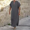 Этническая одежда исламский арабский кафтан мужские рубашки льняные хлопковые однотонные халаты с капюшоном с короткими рукавами Дубай мусульманская одежда на Ближнем Востоке2581