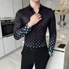 남성용 캐주얼 셔츠 Lifenwenna 고품질 디지털 프린트 셔츠 남자 패션 럭셔리 점 긴 슬리브 파티 나이트 클럽 슬림 한 스트리트웨어 탑