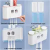 Toothbrush Holders Bathroom Accessories Set Automatic Wall Mount Toothpaste Squeezer Dispenser Holder With 4 Pieces Cup Wholesale 230919