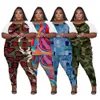 Plus storlek klänningar storlek casual mode kamouflage utskrift Två styckes set axel färgblock sömmar kort ärm 2 uppsättningar 230919