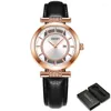 腕時計ウーマン時計ファッションカジュアルブルーレザーベルトウォッチシンプルな女性ラウンドダイヤルクォーツダイヤモンド腕時計ドレスクロック