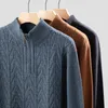 Men's Sweaters Classic Retro Sweater Zipper Half High Collar Long Sleeve Knitted Youth Pullover Clothing Sheep Wool