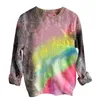 Hoodies النسائي 2023 عتيقة من النوع الثقيل للنساء طويل الأكمام طويلة التصميم على مللقة TIE DYE O الرقبة فضفاضة من النوعية غير الرسمية Bluza damska