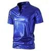 Heren T-shirts Mannen Goud Glanzend Hals Shirt Mode Korte Mouw Gecoat Metallic Nachtclub Disco Party T-shirt Hip Hop homme Kostuum 2023