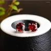 Stud Earrings Real And Natural Garnet Earring Jewelry 925 Silver Gem Size 5mm