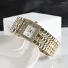 Wristwatches Large Dial Alloy Strap Generous Ladies Watch Women Watches Yellow Gold Rectangular Bracelet Set With Diamonds British