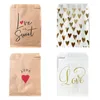 Present Wrap Style Love Is Sweet Wedding Candy Bag Party Favor Paper Bags Heart Printed Craft Bakery Valentine's Day