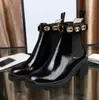 Designer Boot Women Winter Double Lace Leather Rhinestone Ankle Boots Toppkvalitativ förhöjd tjock häl martin mode varma stövlar snöstövlar sko