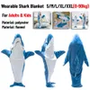 Coperte Cartoon Shark Pigiama Tutina Bambini Genitori Con cappuccio Calda coperta di flanella Pigiama Homesuit Divertente Homewear Per Pigiama Party 230920