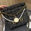 Designer Channell Bag Luxe Pearl metalen kettingtas wollen boodschappentas goud metalen hanger onderarm tas grote capaciteit schoudertas draagtas handtas crossbody portemonnee