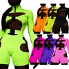 Kvinnors jumpsuits rompers Neon Color Bodysuit Sexig utskärning midja ihålig utspännare Biker