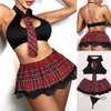 BHs Sets 2023 Sexy Dessous Britischen Stil Weste Spitze Plaid Rock Krawatte Offenen BH Thongs SM Cosplay Schule Mädchen Erotische set