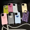 Designer Phone Cases Trendy Brand Triangle Label Apple 15Promax Phones Case 14pro 13 Female 12 Bead Chain 11 Handbag Cellphone Cover