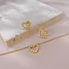 Set di orecchini e collane, confezione da 2 collane con ciondolo a cuore, gioielli di moda e regalo per la festa della mamma, in acciaio inossidabile, colore argento