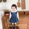 Clothing Sets Autumn Baby Girl 2PCS Clothes Set Cotton Long Sleeve Embroidery Flower Shirt Denim Suspender Skirt Suit Toddler Outfit 230919
