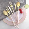 Dinnerware Sets 30 Pieces of Disposable Tableware Golden Plastic Silverware Cutlery Set Wedding Birthday Party Tableware Supplies 230920