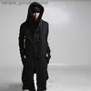 Herrtröjor tröjor vinter män linne rep knapp hip hop long hoodie gothic hooded cloak nattklubb dj sångare punk rock scen costume fleece hoodiesl230920