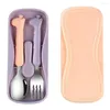 Dinnerware Sets Children Cutlery Non-slip With Storage Case Educational Grade Stainless Steel Infant Feeding Spoon Fork Baby Products