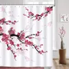 Duschgardiner Cherry Blossom Curtain Red Plum Floral Japanese Decorative Polyester Fabric Washable Badrumsdekoration 230919