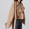 Trench-Coat pour femmes, mode kaki, coupe-vent court, Double boutonnage, manches longues, lacets, veste féminine, printemps automne 230920