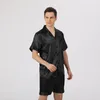 Men's Sleepwear Summer Black Satin Pajama Homewear Men Top And Shorts Set Luxury Pijama Short Sleeve Loungewear