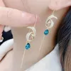 Dangle Earrings 2023 Fashion Blue Rhinestone Long Tassel Pendant Phoenix Ear Line Crystal Circle Pendientes Earring Jewelry Gift