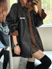Womens Leather Faux Korean Black Pu Jacket Kvinnor Autumn Retro Street Solid Color Fashion Loose Casual Midlength 230919