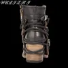 Boots Punk Style Cross Tied Design Boot Dark Brown Wedge Heel Side Zipper Shoes Belt Buckle Wrap Wild Female Footwear 230920