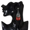Boucles d'oreilles pendantes antiques pour femmes, perles rouges, pampilles, ethnique Jhumka, gitane, turquie, alliage, grand cercle, cloche, goutte, bijoux à la mode