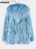 Pelliccia da donna Pelliccia sintetica Nerazzurri Autunno Inverno Blu Shaggy Peloso Spessa Calda Pelliccia sintetica Cappotto da donna con cappuccio Manica lunga Allentato Casual Giacca soffice 2023 L230920