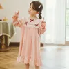 Girl Dresses 2023 Autumn Kids Boutique Clothing Nightgowns Girls Dress Princess Solid Color Bowknot Casual Square Collar Falbala
