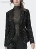 Damen Jacken Mode Anzug Kragen Schwarz Polka Dot' Blazer Langarm SingleButton Slim Kurze Jacke Herbst Jacquard Mantel 230919