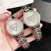 Märke Watches Women Lady Girl Diamond Crystal Triangle Style Metal Steel Band Quartz Wrist Watch GS47221S