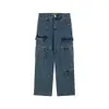 American High Street Multi Pocket Zipper Workwear Vibe Style Straight Tube Loose Jeansfmwm