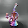 8" Glass Bong Twin Chamber Rainbow Metallic Hookah Glass Bong Dabber Rig Recycler Incycler Pipes Water Bongs joint Size 14mm for smoking shop Art Fashion