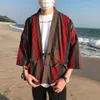 Japansk stil traditionell kimono kinesisk vägrock överdimensionerad jacka par strandskjorta mäns casual tröjor2713