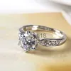 Bandringar Temperament Luxury Simulation Wedding Opening Copper Silver Plated Female Korean Zircon Single Diamond Ring X0920