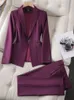 Kvinnor Tvåbitar byxor Ladies Blazer och Pant Sual Formal Green Purple Blue Black Solid Women Jacket byxa Kvinnliga affärsarbeten slitage 2 stycken uppsättning 230920