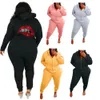 Mulheres Plus Size Calças Plus Size Define Sweatsuits Roupas Femininas Roupas de Inverno Sweatpants Define Treino Lip Two Piece Outfits Atacado Drop 230920