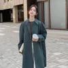 Kvinnors dike rockar gråaktig grön lång kappa för kvinnor 2023 Autumn England Style Single Breasted Casual Loose Windbreaker Jacket 2381