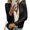 Women's Jackets Womens Long Sleeve Party Casual Cropped Coat Solid Color Sparkly Sequins Open Front Stand Collar Short Outwear